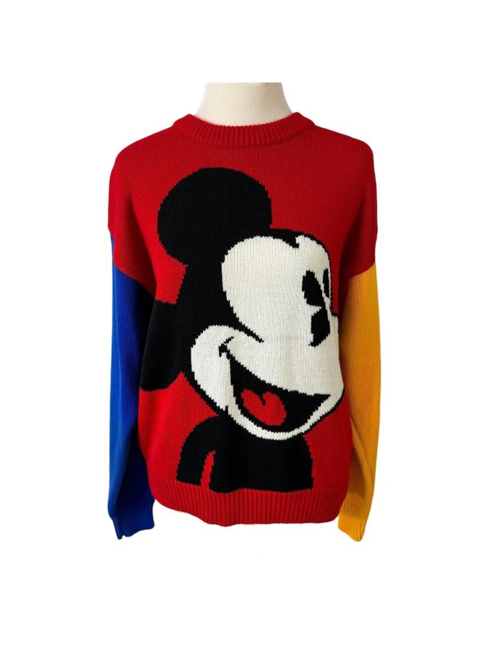 Mickey Mouse & Co Sweater Walt Disney Co Red Blue Color Block Vintage 1980s